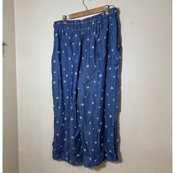 New Laurie Felt Pants Women M Blue Wide Leg Cropped Stars Drawstring Lyocell - Picture 5 of 13